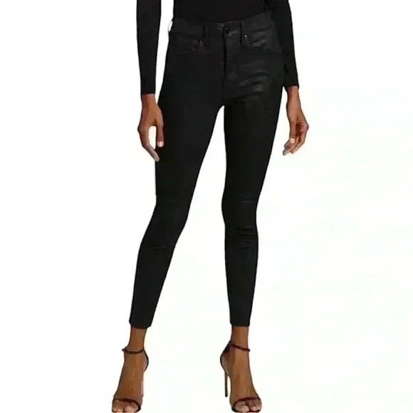 Good American Good Legs Black Coated Skinny Jeans Size 14/32 - Picture 1 of 9